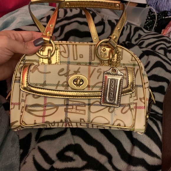 Gold and White Authentic Coach Purse - Picture 1 of 5